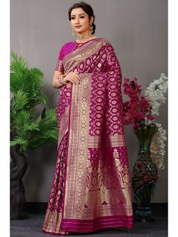 Anaita - Purple Silk Woven Saree with Unstitched Blouse