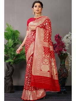 Anaita - Red Silk Woven Saree with Unstitched Blouse