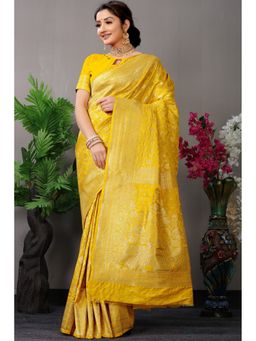 Anaita - Yellow Silk Woven Saree with Unstitched Blouse
