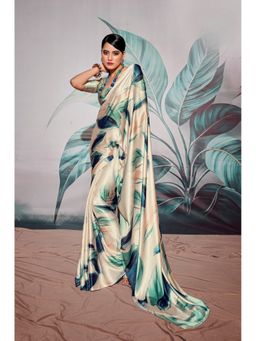 Anaita - Off White Satin Floral Saree with Unstitched Blouse