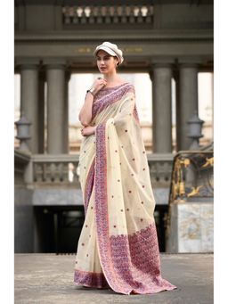 Anaita - Off White Linen Woven Saree with Unstitched Blouse