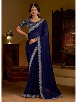 RAAG VARNAM - Navy Blue Rangoli Silk Saree with Unstitched Blouse