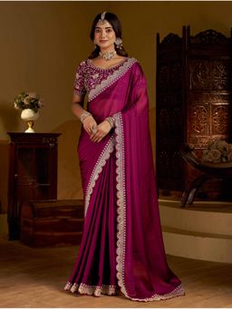 RAAG VARNAM - Rani Pink Rangoli Silk Saree with Unstitched Blouse