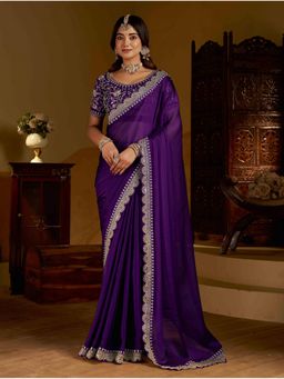 RAAG VARNAM - Purple Rangoli Silk Saree with Unstitched Blouse