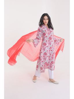 CHHAAP TILAK - Red Hand Block Printed Embroidered Kurta with Pant and Dupatta