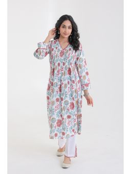 CHHAAP TILAK - Pure Cotton Botanical Floral Motifs with Lace On Yoke Kurta with Pant