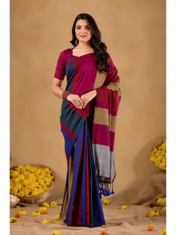 RAAG VARNAM - Multi-Color Khadi Cotton Saree with Unstitched Blouse