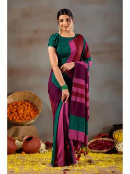RAAG VARNAM - Multicolour Khadi Cotton Saree with Unstitched Blouse