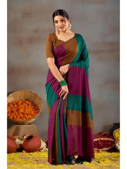 RAAG VARNAM - Green Khadi Cotton Saree with Unstitched Blouse