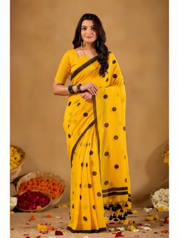 RAAG VARNAM - Mustard Handloom Cotton Saree with Unstitched Blouse
