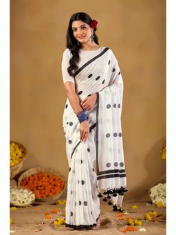 RAAG VARNAM - White Handloom Cotton Saree with Unstitched Blouse