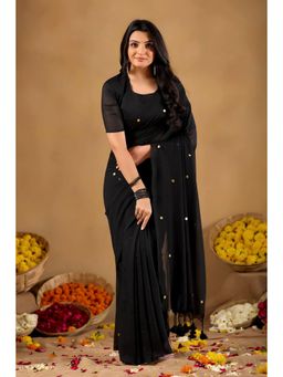 RAAG VARNAM - Black Gini Cotton Saree with Unstitched Blouse