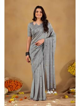 RAAG VARNAM - Grey Gini Cotton Saree with Unstitched Blouse