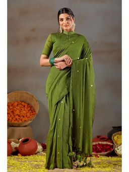 RAAG VARNAM - Green Gini Cotton Saree with Unstitched Blouse