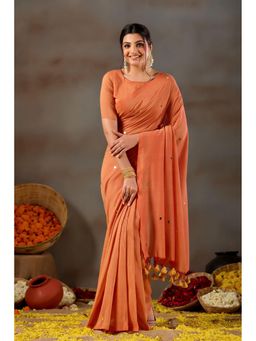RAAG VARNAM - Orange Gini Cotton Saree with Unstitched Blouse
