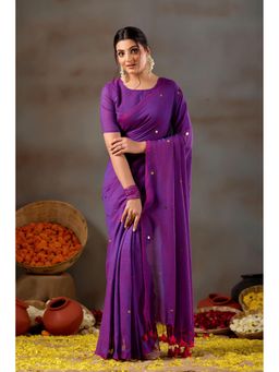 RAAG VARNAM - Purple Gini Cotton Saree with Unstitched Blouse