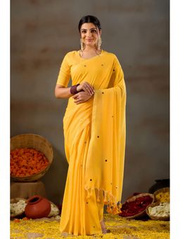 RAAG VARNAM - Yellow Gini Cotton Saree with Unstitched Blouse