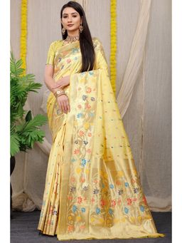 Anaita - Cream Silk Woven Saree with Unstitched Blouse
