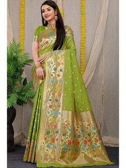 Anaita - Green Silk Woven Saree with Unstitched Blouse