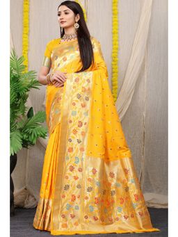 Anaita - Mustard Silk Woven Saree with Unstitched Blouse