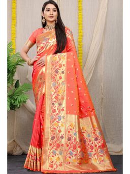 Anaita - Peach Silk Woven Saree with Unstitched Blouse