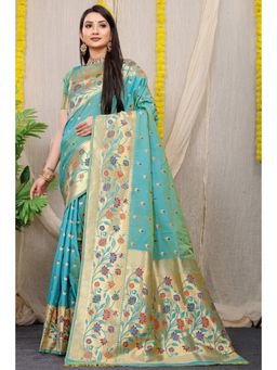 Anaita - Blue Silk Woven Saree with Unstitched Blouse