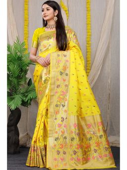 Anaita - Yellow Silk Woven Saree with Unstitched Blouse