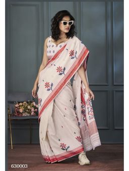 Anaita - Off White Linen Woven Saree with Unstitched Blouse