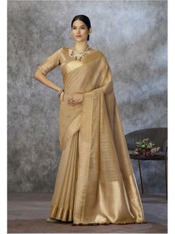 Anaita - Beige Silk Woven Saree with Unstitched Blouse