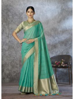 Anaita - Turquoise Silk Woven Saree with Unstitched Blouse