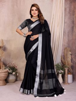 Anaita - Black Linen Woven Saree with Unstitched Blouse