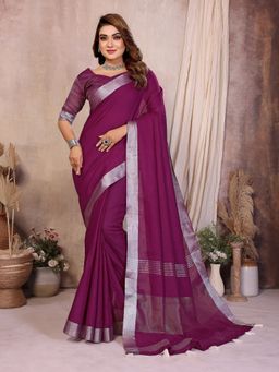 Anaita - Purple Linen Woven Saree with Unstitched Blouse