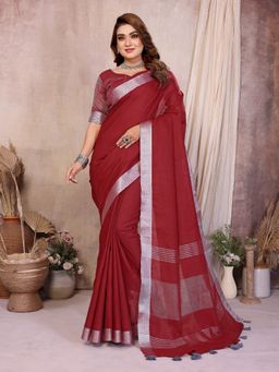 Anaita - Red Linen Woven Saree with Unstitched Blouse