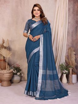 Anaita - Teal Linen Woven Saree with Unstitched Blouse