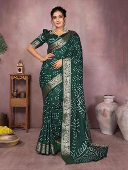 Anaita - Green Silk Woven Saree with Unstitched Blouse