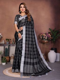 Anaita - Black Linen Woven Saree with Unstitched Blouse
