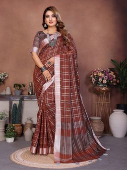 Anaita - Bronze Linen Woven Saree with Unstitched Blouse