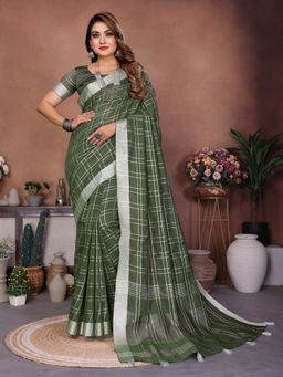 Anaita - Green Linen Woven Saree with Unstitched Blouse
