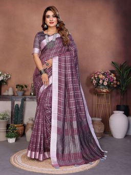 Anaita - Purple Linen Woven Saree with Unstitched Blouse