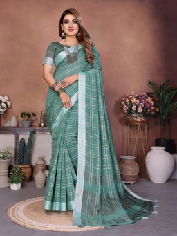 Anaita - Green Linen Woven Saree with Unstitched Blouse
