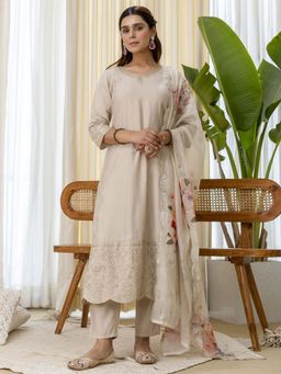 VredeVogel - Silk Blend Grey Sequined Kurta with Pant and Dupatta