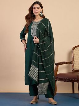 VredeVogel - Green Cotton Silk Embroidered Kurta with Pant and Dupatta