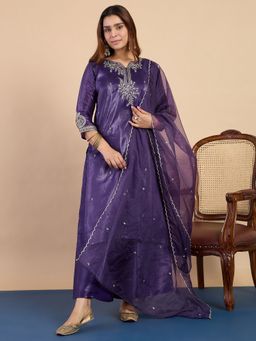 VredeVogel - Purple Embroidered Kurta with Palazzo and Dupatta