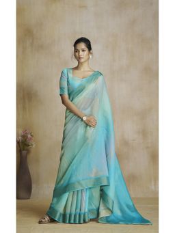 Anaita - Turquoise Silk Saree with Unstitched Blouse