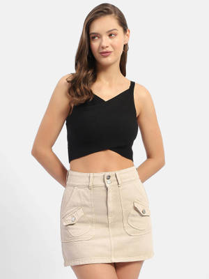 Mraba Black Crop Cotton Top
