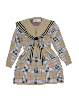 Little Surprise Box - Beige Sailor Checks Collar Knitted Dress for Girls