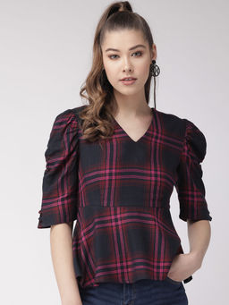 Twenty Dresses by Nykaa Fashion - Multi-Color Checked Out In Style Peplum Top
