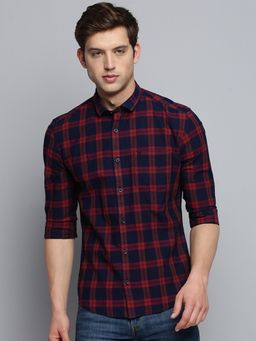 SHOWOFFFF - Mens Spread Collar Checked Navy Blue Classic Shirt