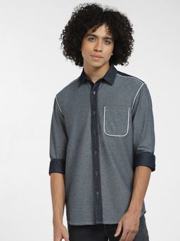 Jack & Jones - Blue Colourblocked Full Sleeves Shirt