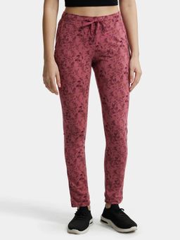 Jockey - 1301 Women Super Combed Cotton Elastane Trackpants - Rosewine Print